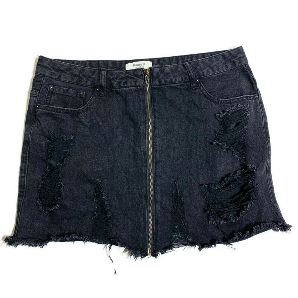 Forever 21 distressed zip-up jean skirt